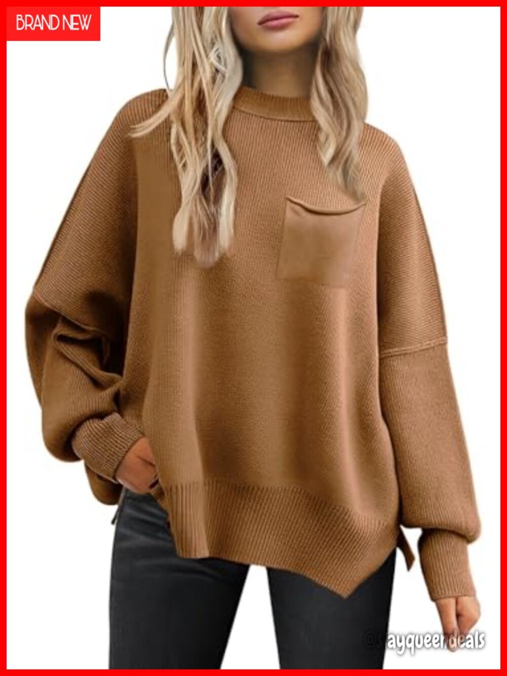 Oversized Ribbed Knit Crewneck Pullover Sweater Batwing Long Sleeve